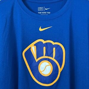 Nike Milwaukee Brewers T-Shirt Mens XXL Blue Dri-FIT MLB Baseball Logo Tee